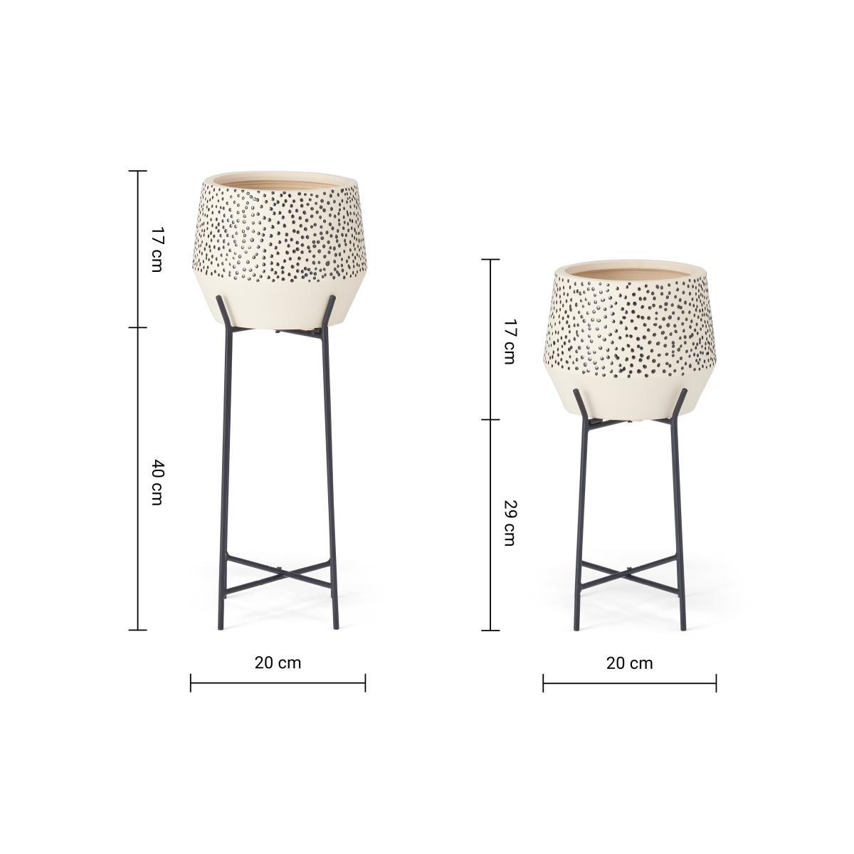 Mano Set of 2 Polka Dot Earthenware Planter with Stand, White & Black – image 7