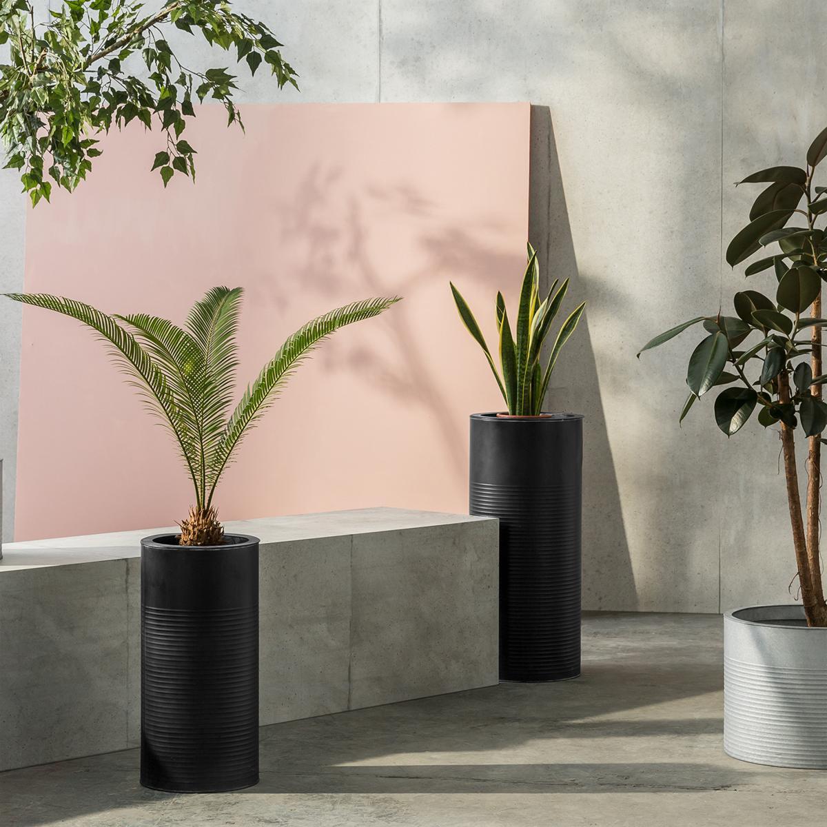 Dayo Set Of Two Tall Ribbed Planters, Black – image 2