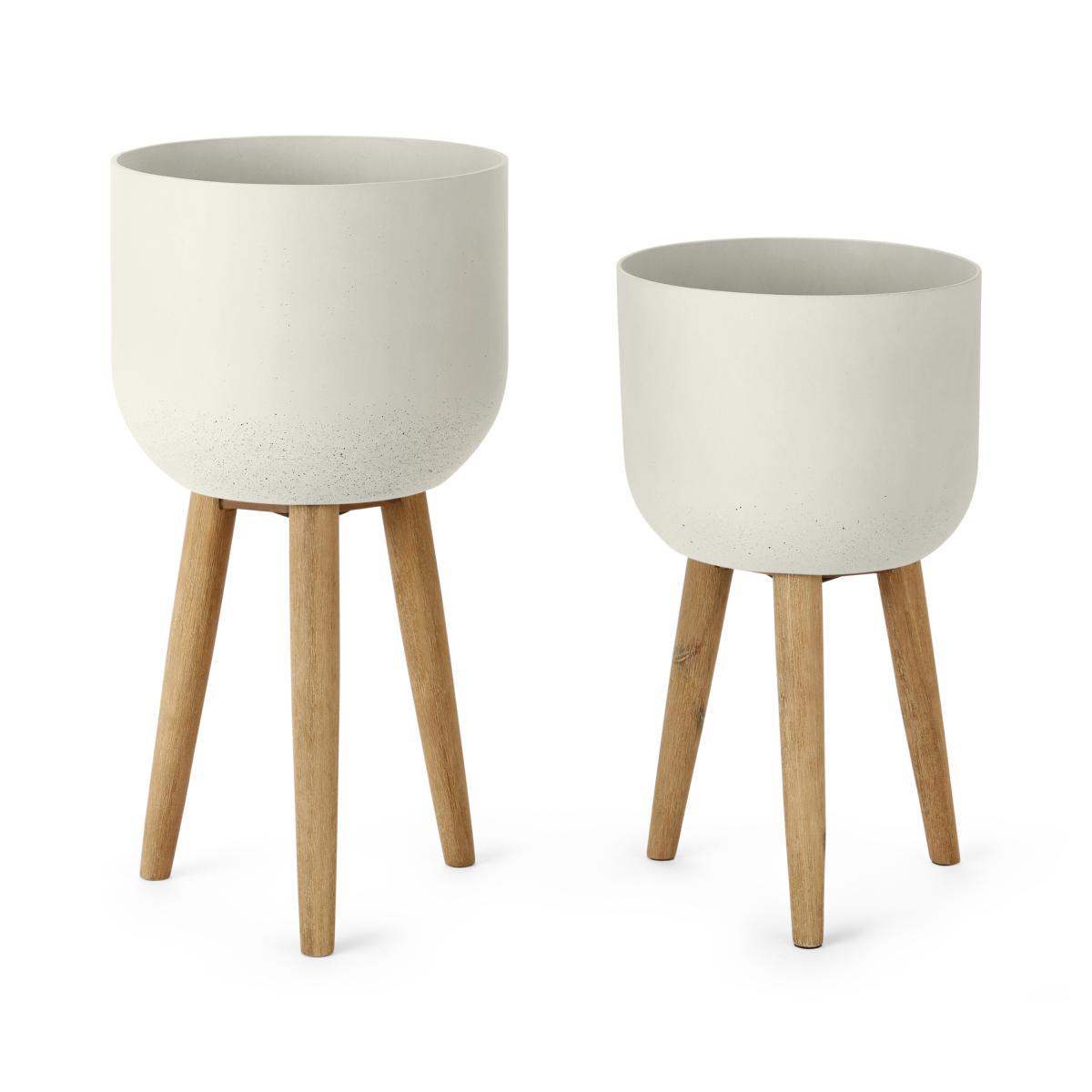 Allo Set of 2 Poly Resin Plant Stands, Large, Natural White – image 2