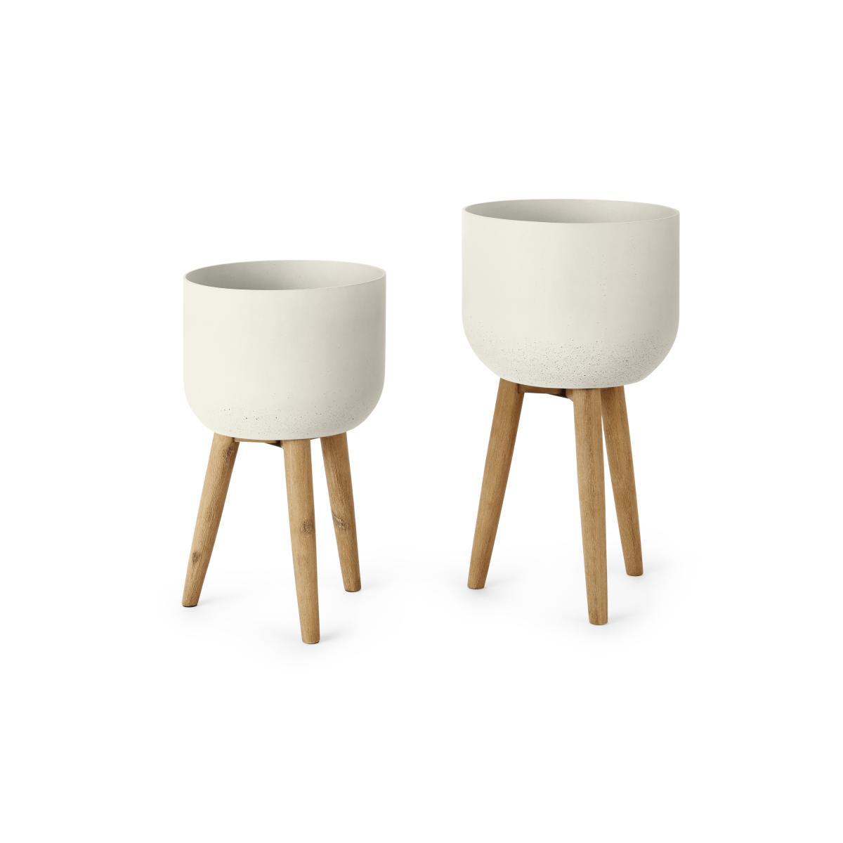 Allo Set of 2 Poly Resin Plant Stands, Large, Natural White – image 3
