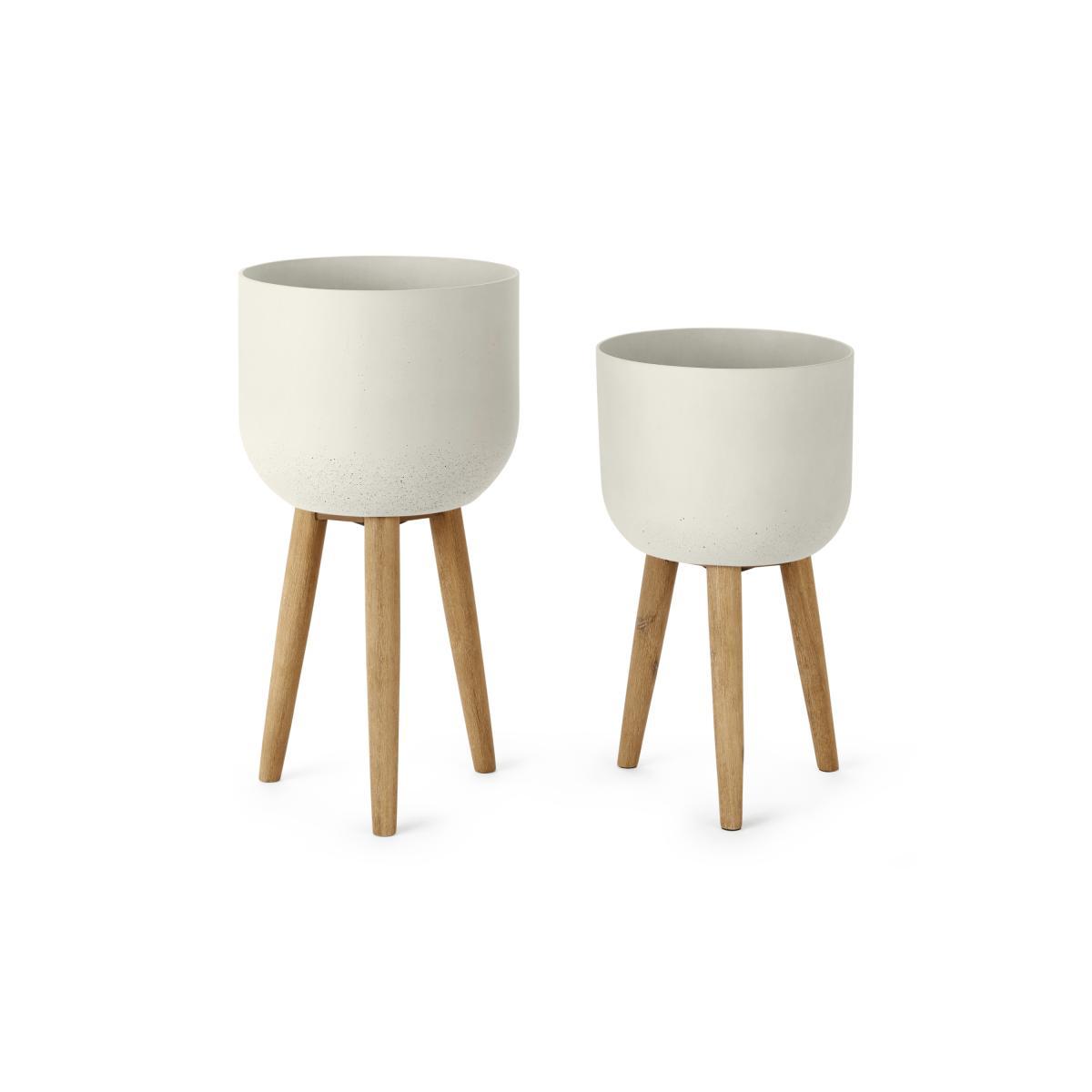 Allo Set of 2 Poly Resin Plant Stands, Large, Natural White – image 6