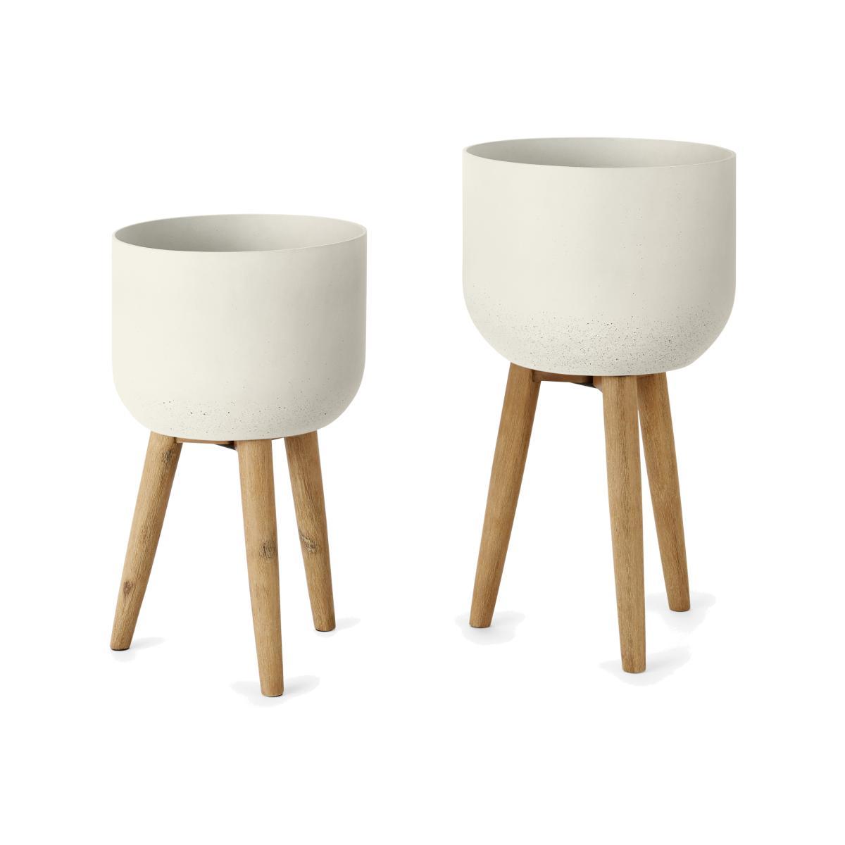 Allo Set of 2 Poly Resin Plant Stands, Large, Natural White – image 1