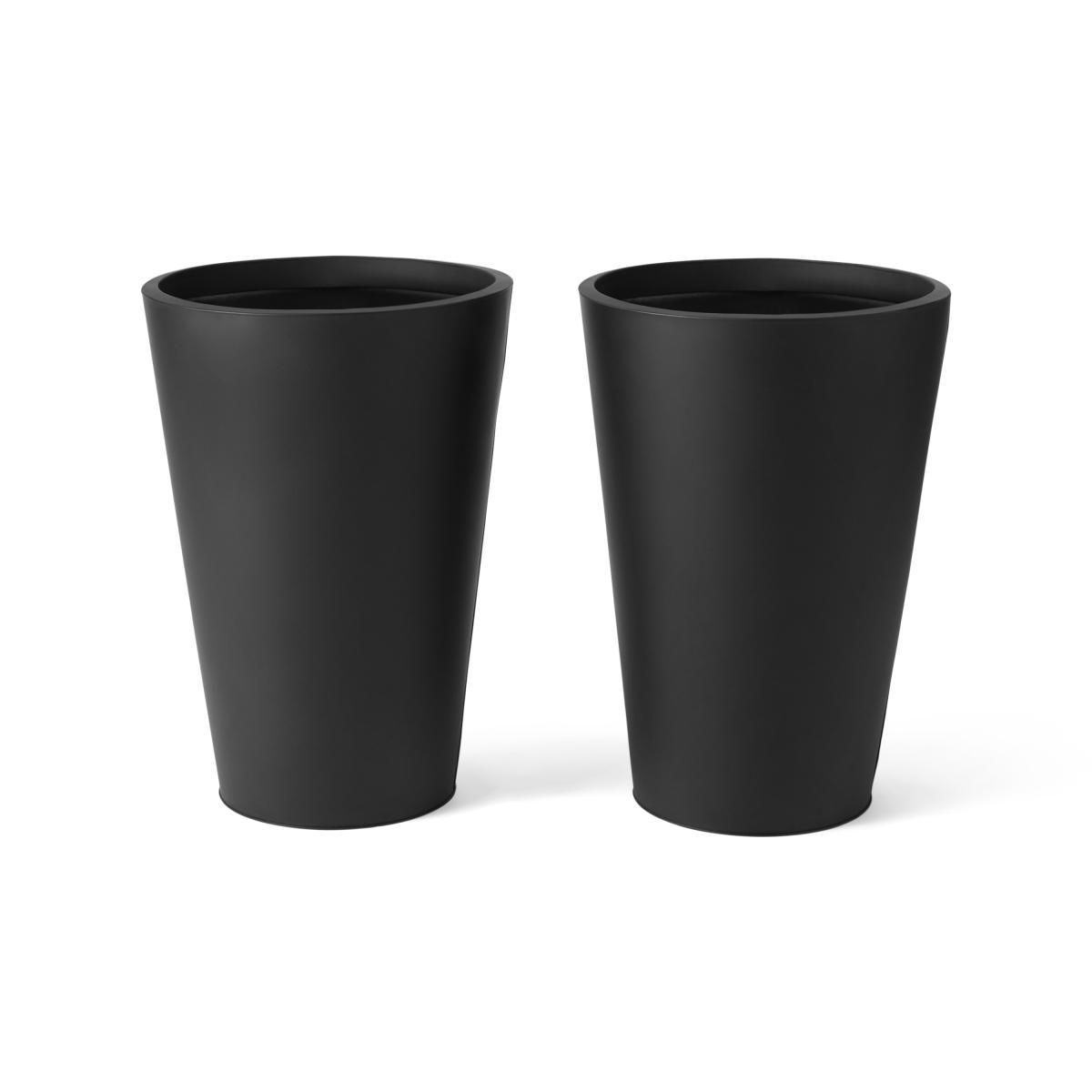 Razan Set of 2 Tall Galvanized Conical Planters, Black – image 5
