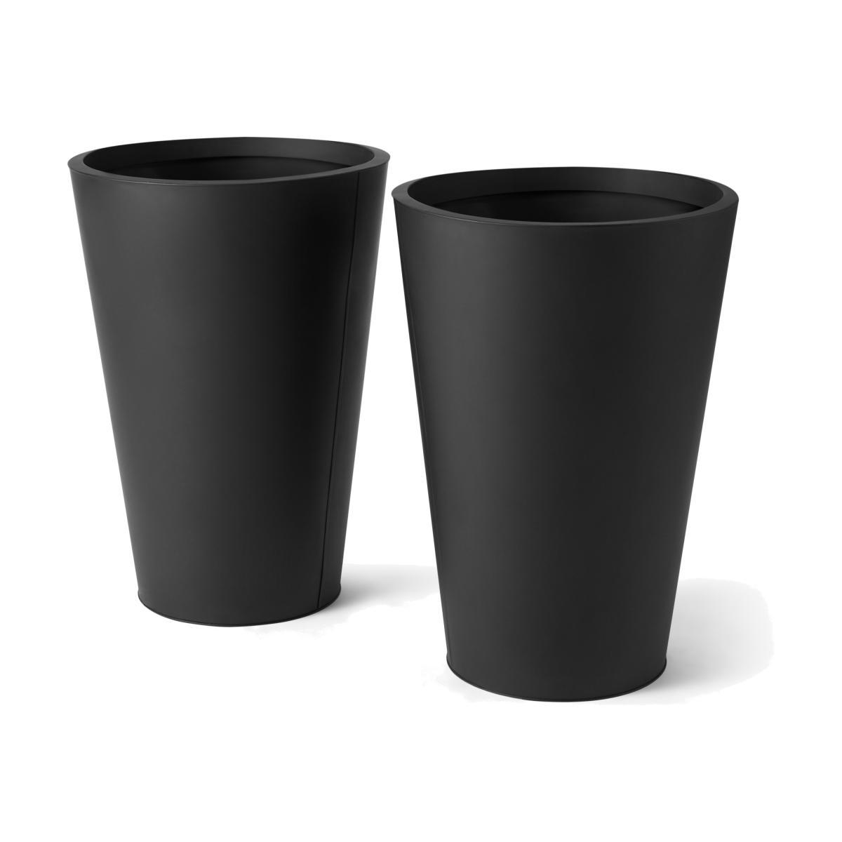 Razan Set of 2 Tall Galvanized Conical Planters, Black – image 1