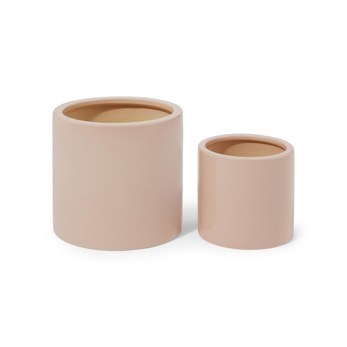 Marcie Set of 2 Glazed Earthenware Planters, Pink – image 5