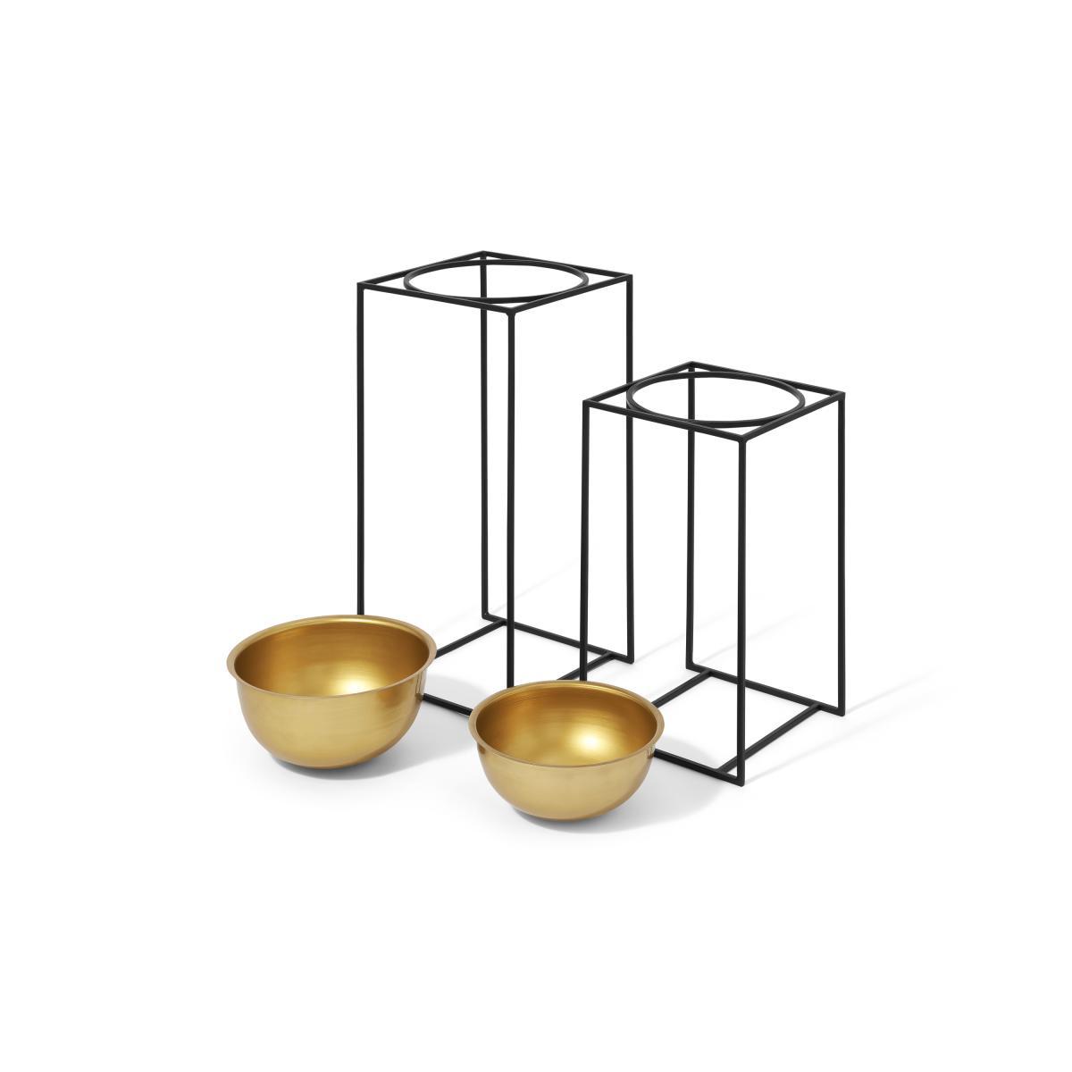 Janelle Set of 2 Tall Dome Planters & Square Stands, Brass & Black – image 5