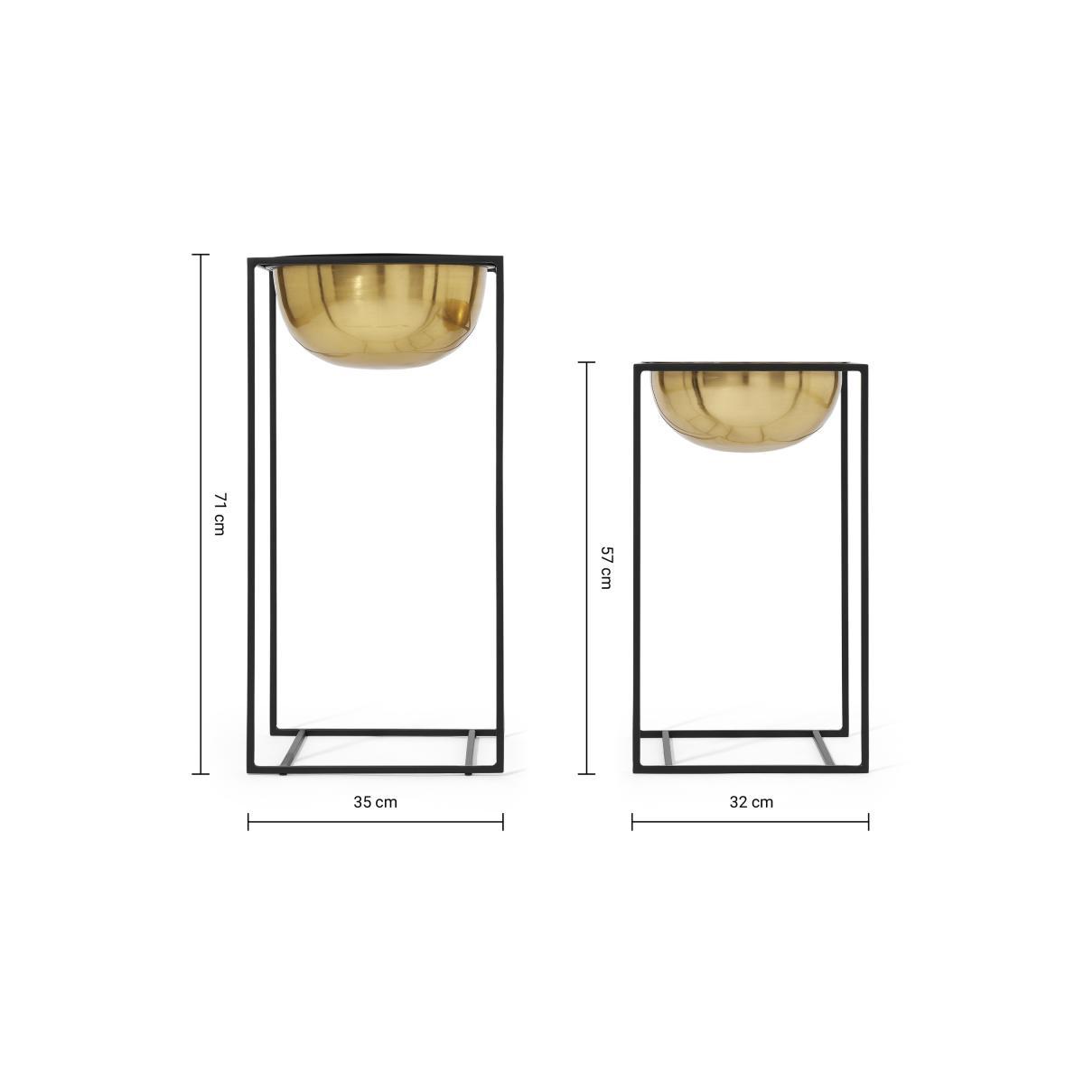 Janelle Set of 2 Tall Dome Planters & Square Stands, Brass & Black – image 8