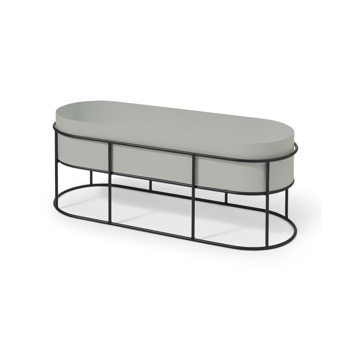 Echo Freestanding Low Oval Zinc Powder-Coated Plant Stand, Stone & Black – image 2