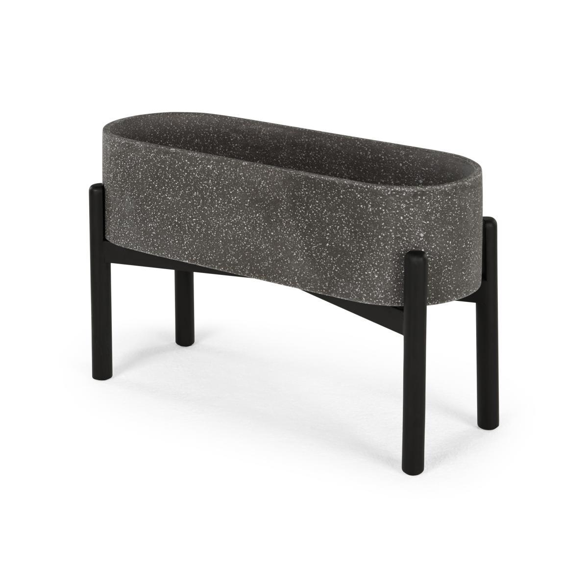 Hakuun Long Standing Terrazzo Planter, Grey and Black – image 2