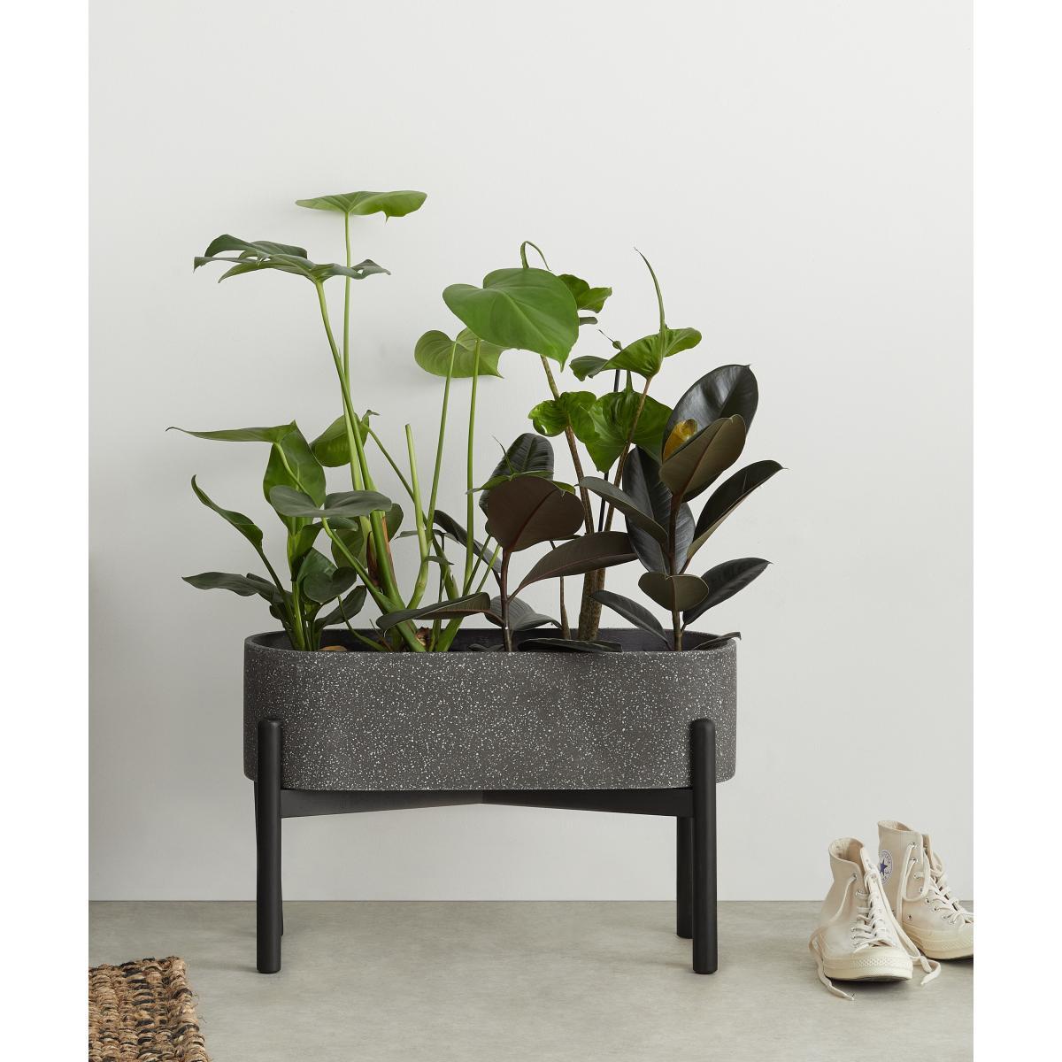 Hakuun Long Standing Terrazzo Planter, Grey and Black – image 3