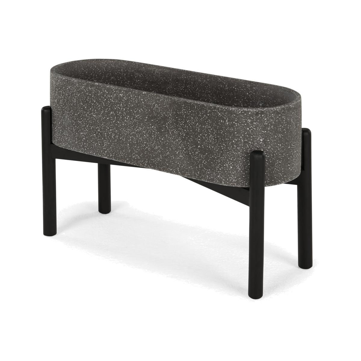Hakuun Long Standing Terrazzo Planter, Grey and Black – image 1