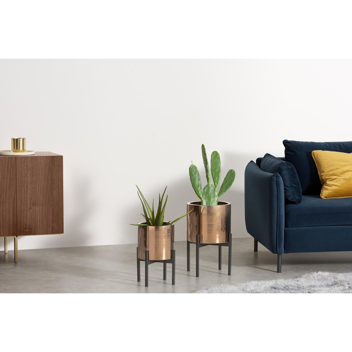 Gia Set of 2 Metallic Glaze Earthenware Planters with Stand, Bronze – image 4