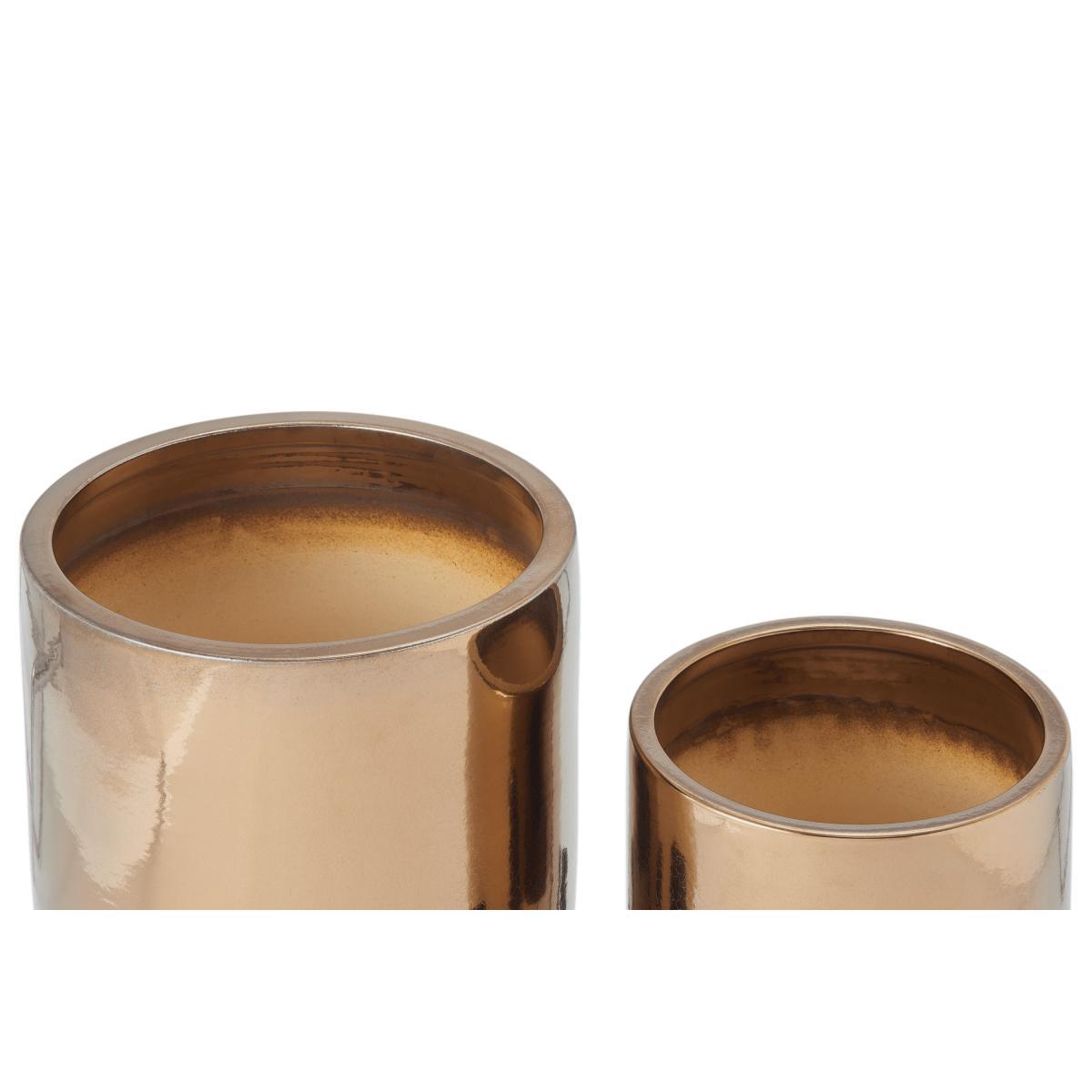 Gia Set of 2 Metallic Glaze Earthenware Planters with Stand, Bronze – image 5