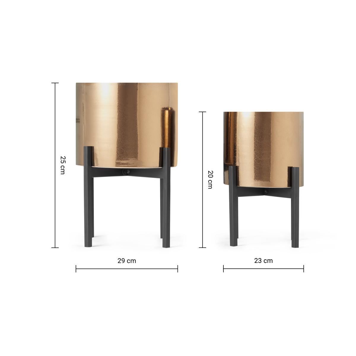 Gia Set of 2 Metallic Glaze Earthenware Planters with Stand, Bronze – image 8