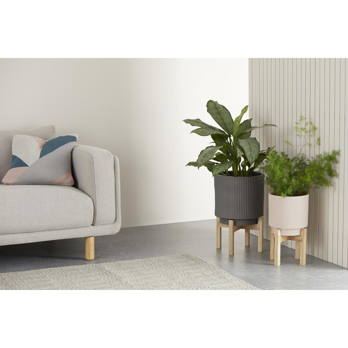 Palm Set Of Two Large Earthenware Plant Stands, Dark Sage & Pink – image 4
