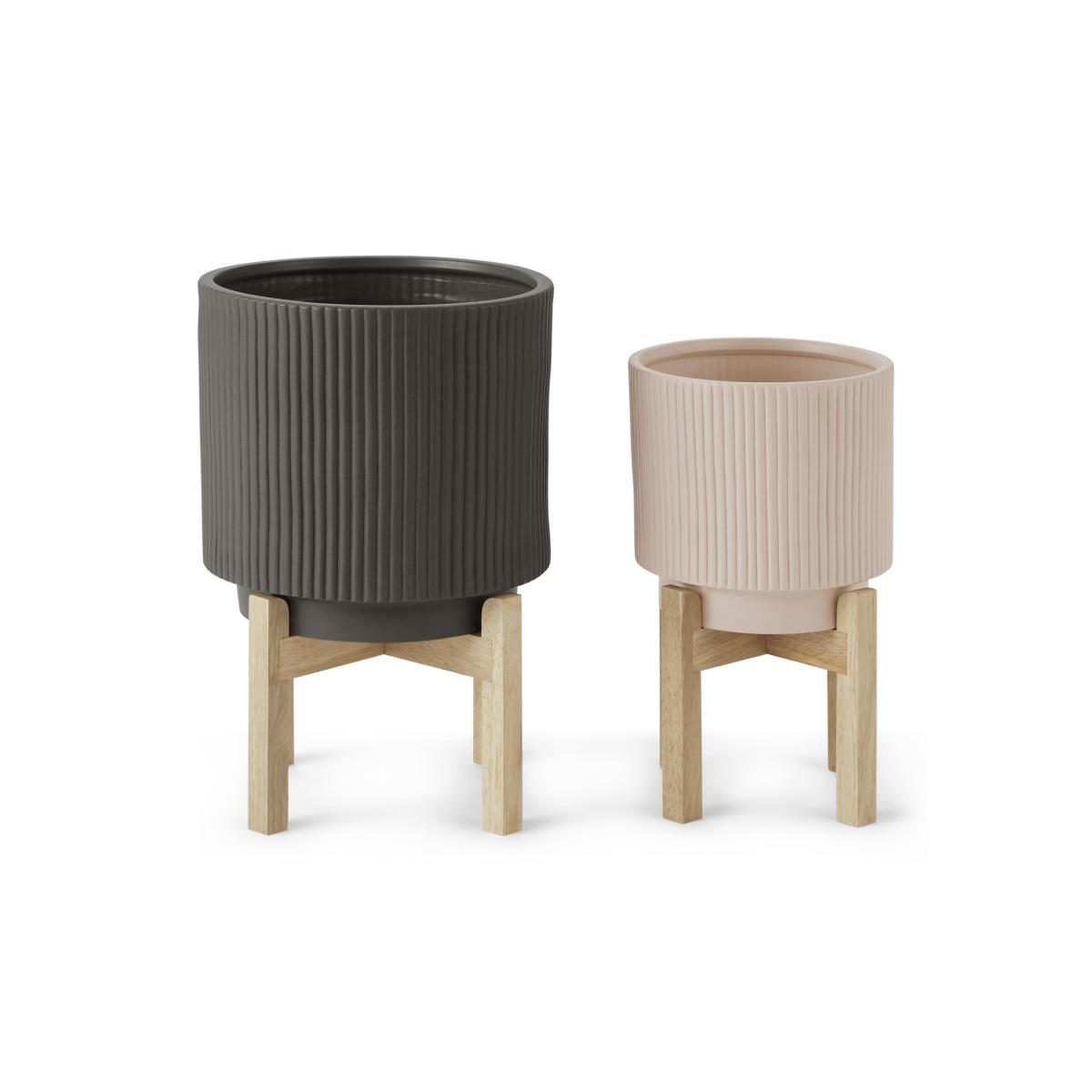 Palm Set Of Two Large Earthenware Plant Stands, Dark Sage & Pink – image 6