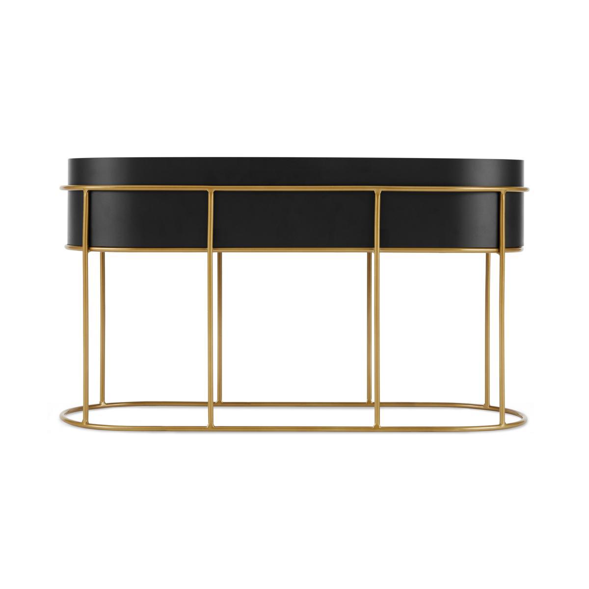Echo Free-Standing Oval High Powder-Coated Plant Stand, Black & Gold – image 2