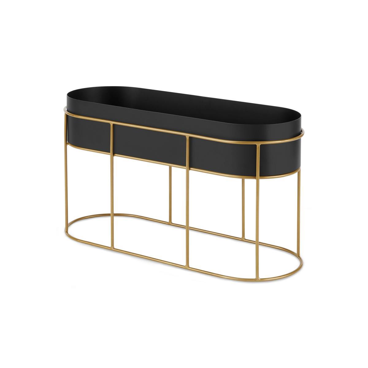 Echo Free-Standing Oval High Powder-Coated Plant Stand, Black & Gold – image 3