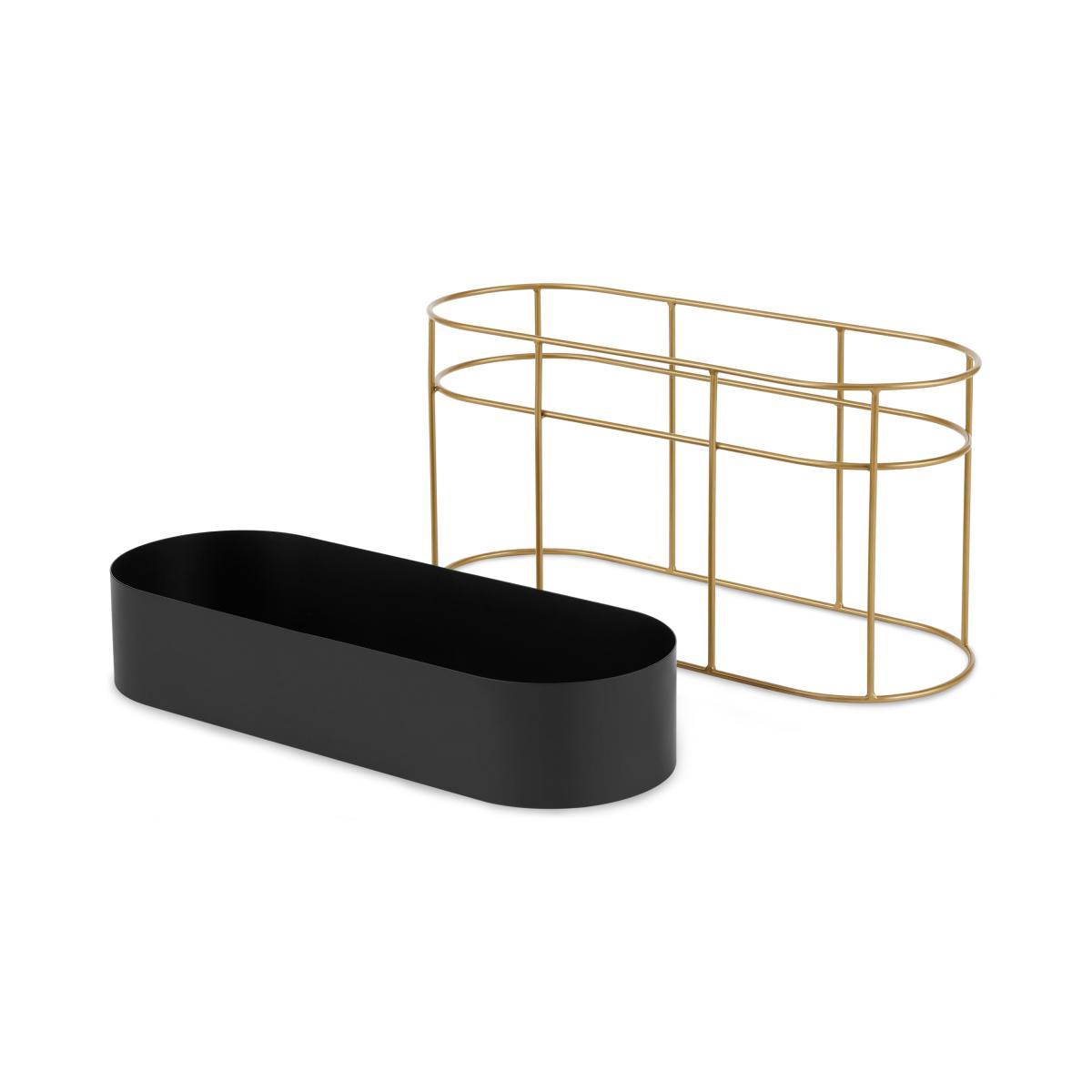 Echo Free-Standing Oval High Powder-Coated Plant Stand, Black & Gold – image 6