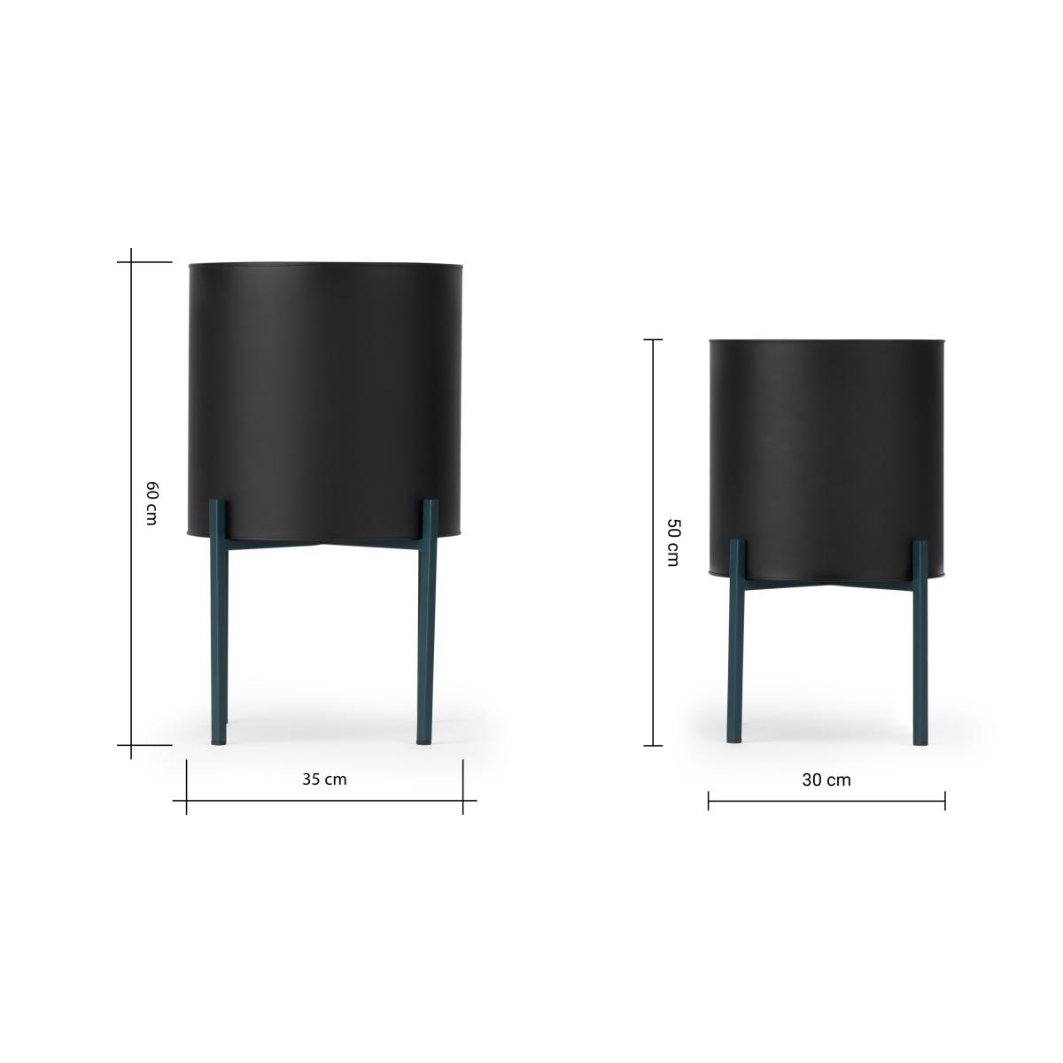Noor Set of 2 Round Planters with Stands, Large, Black & Teal Galvanized Iron – image 2