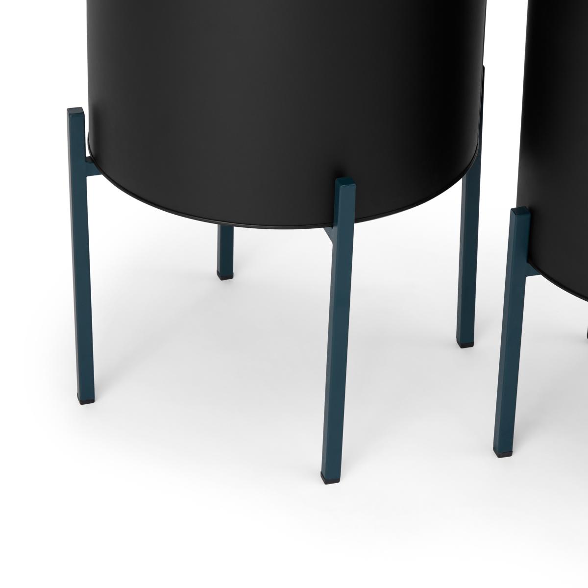 Noor Set of 2 Round Planters with Stands, Large, Black & Teal Galvanized Iron – image 6