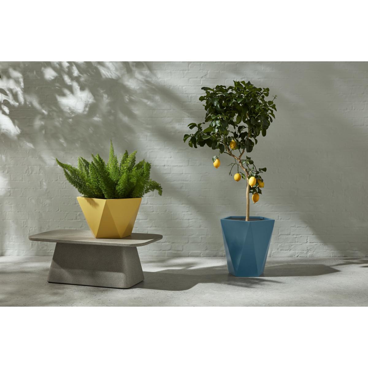 Baloo Set Of 2 Geometric Tall Fibreglass Planters, Yellow & Teal – image 3