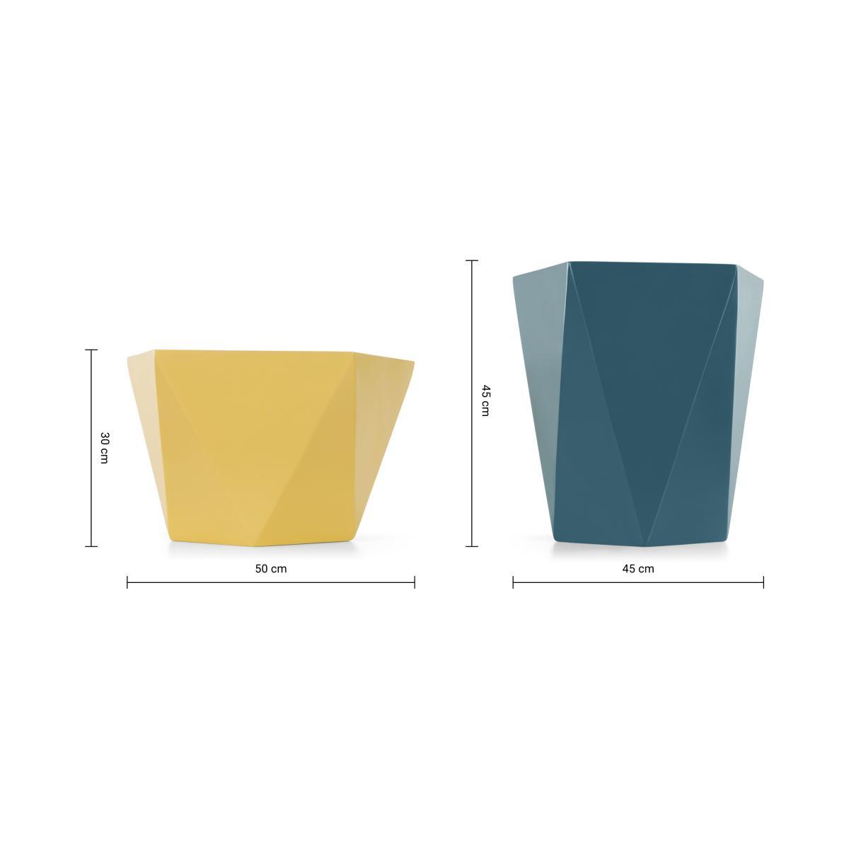 Baloo Set Of 2 Geometric Tall Fibreglass Planters, Yellow & Teal – image 7