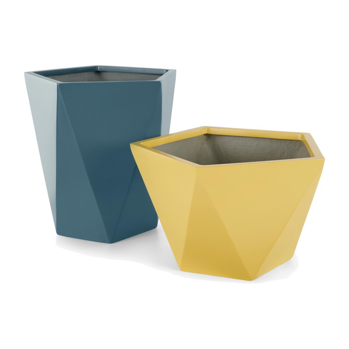 Baloo Set Of 2 Geometric Tall Fibreglass Planters, Yellow & Teal – image 1