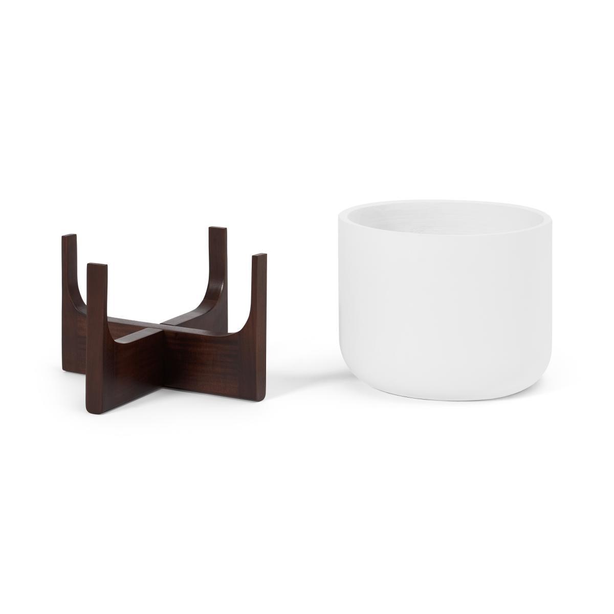 Barwyn Set of 2 Plant Stands with Wooden Legs, Stone Fibre Cement & Acacia – image 6