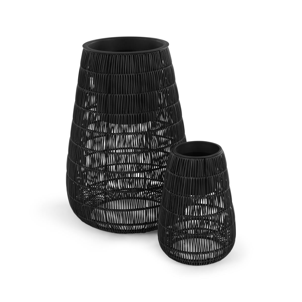 Nadda Set Of Two Tall Polyrattan Plant Stands, Black – image 2