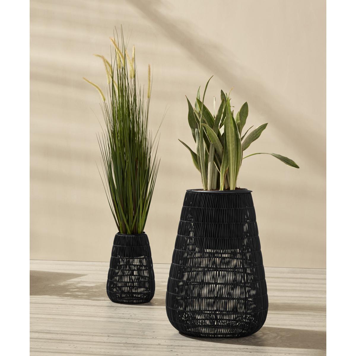 Nadda Set Of Two Tall Polyrattan Plant Stands, Black – image 3
