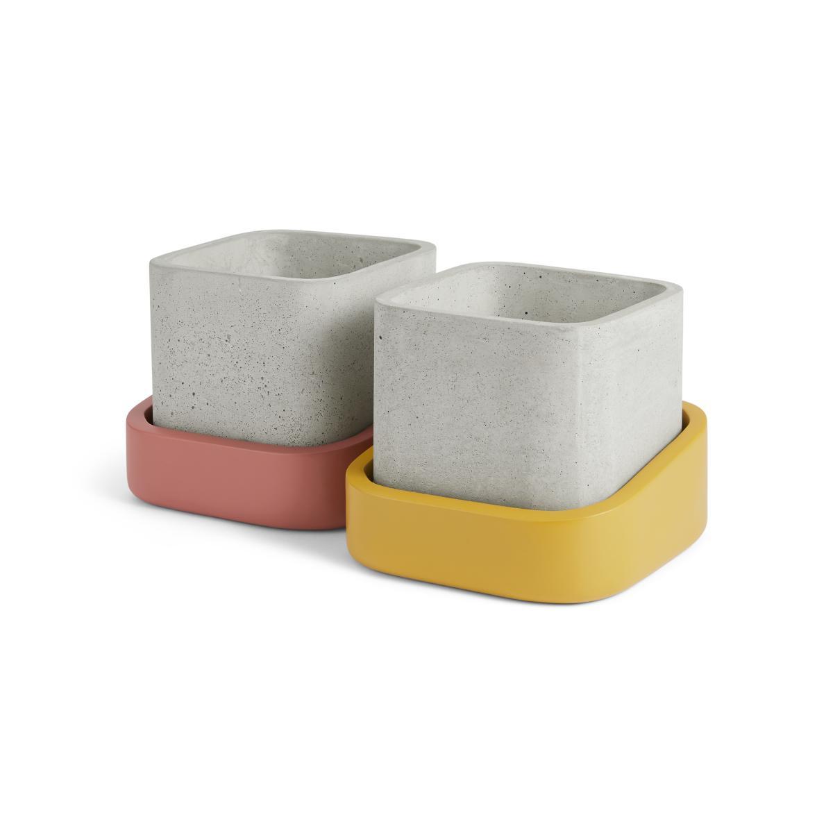 Hase Set of 2 Concrete Planters, Pink & Mustard – image 2
