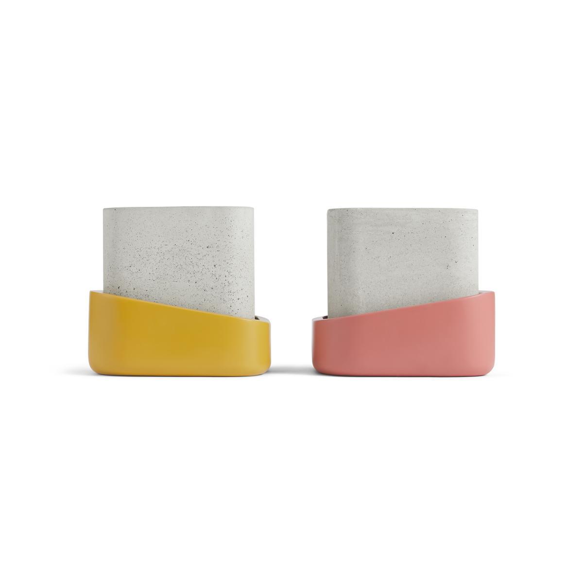 Hase Set of 2 Concrete Planters, Pink & Mustard – image 6