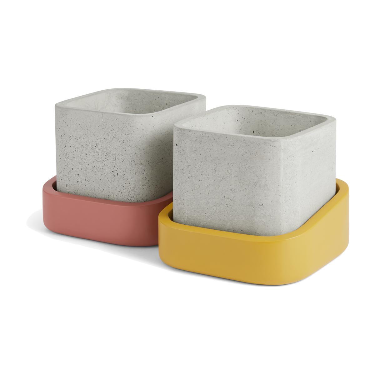 Hase Set of 2 Concrete Planters, Pink & Mustard – image 1
