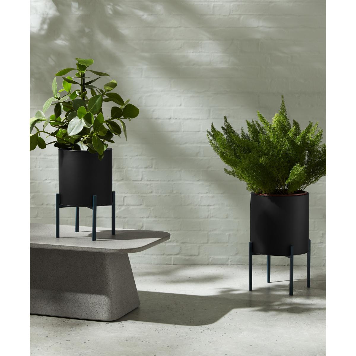 Noor Set Of Two Galvanized Iron Round Plant Stands, Black & Teal – image 3