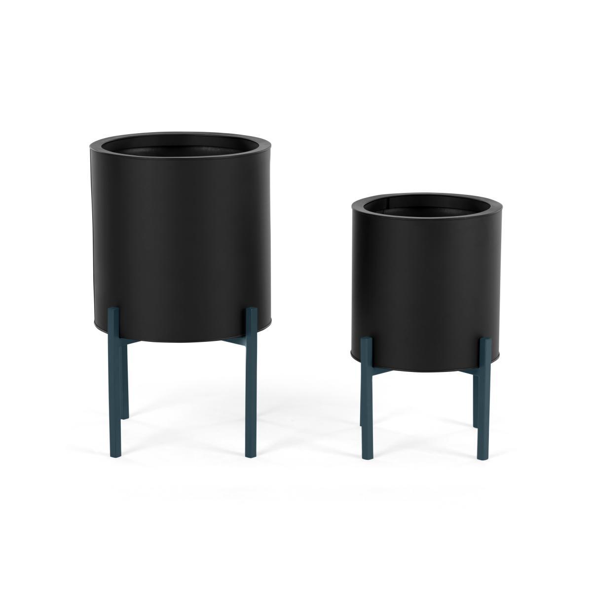 Noor Set Of Two Galvanized Iron Round Plant Stands, Black & Teal – image 5