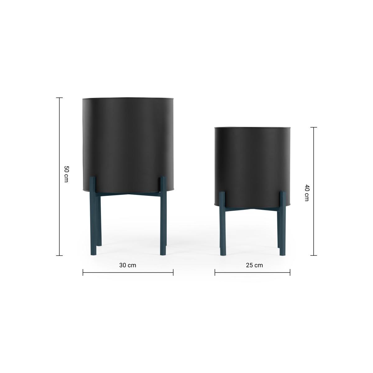 Noor Set Of Two Galvanized Iron Round Plant Stands, Black & Teal – image 8