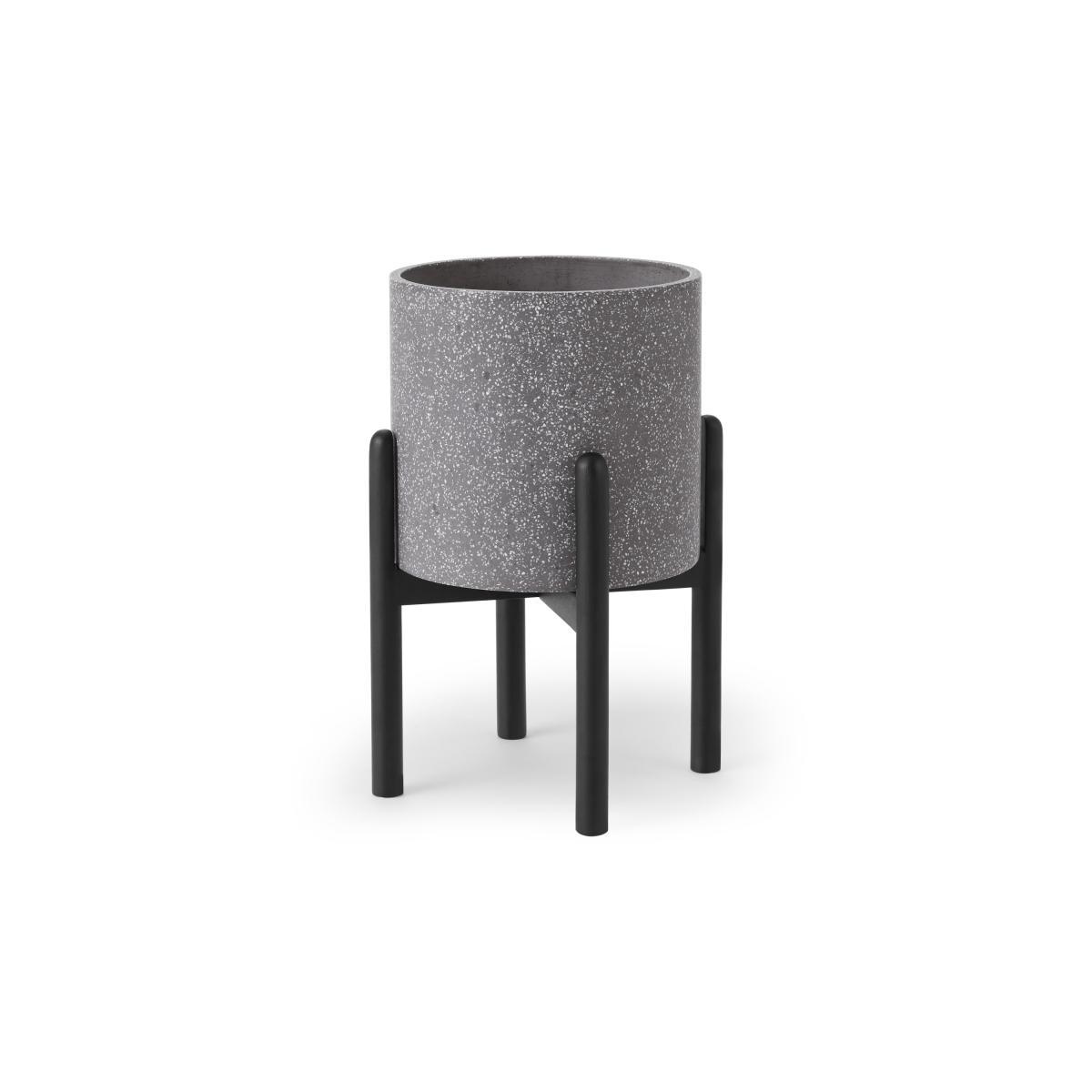 Hakuun Tall Terrazzo Plant Pot with with Rubberwood Legs, Grey & Black – image 2