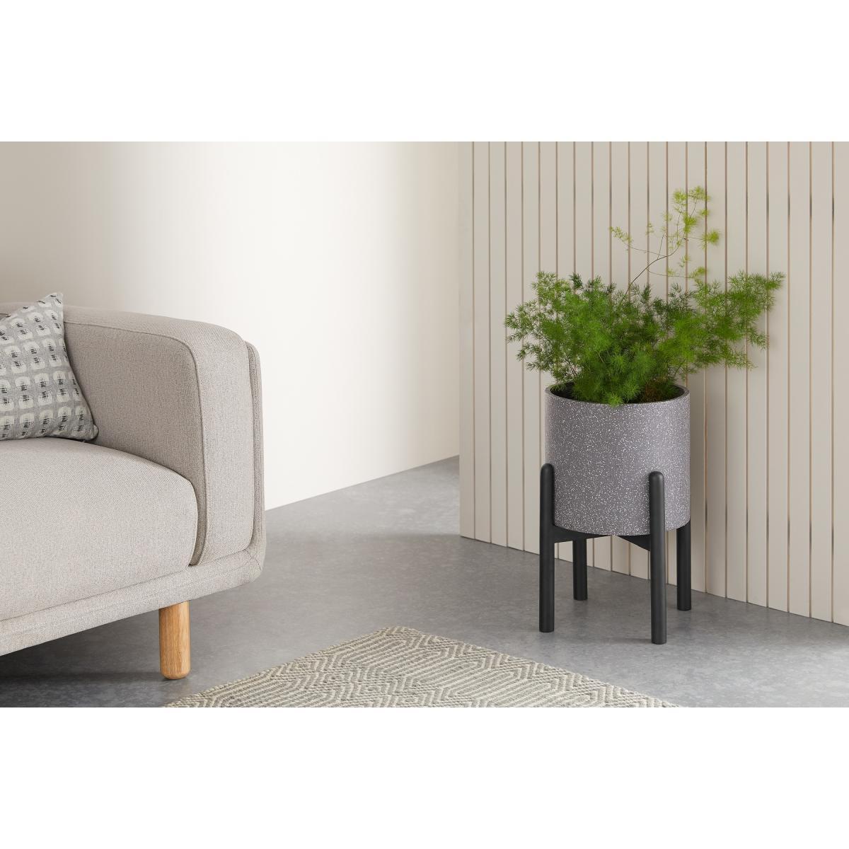 Hakuun Tall Terrazzo Plant Pot with with Rubberwood Legs, Grey & Black – image 3