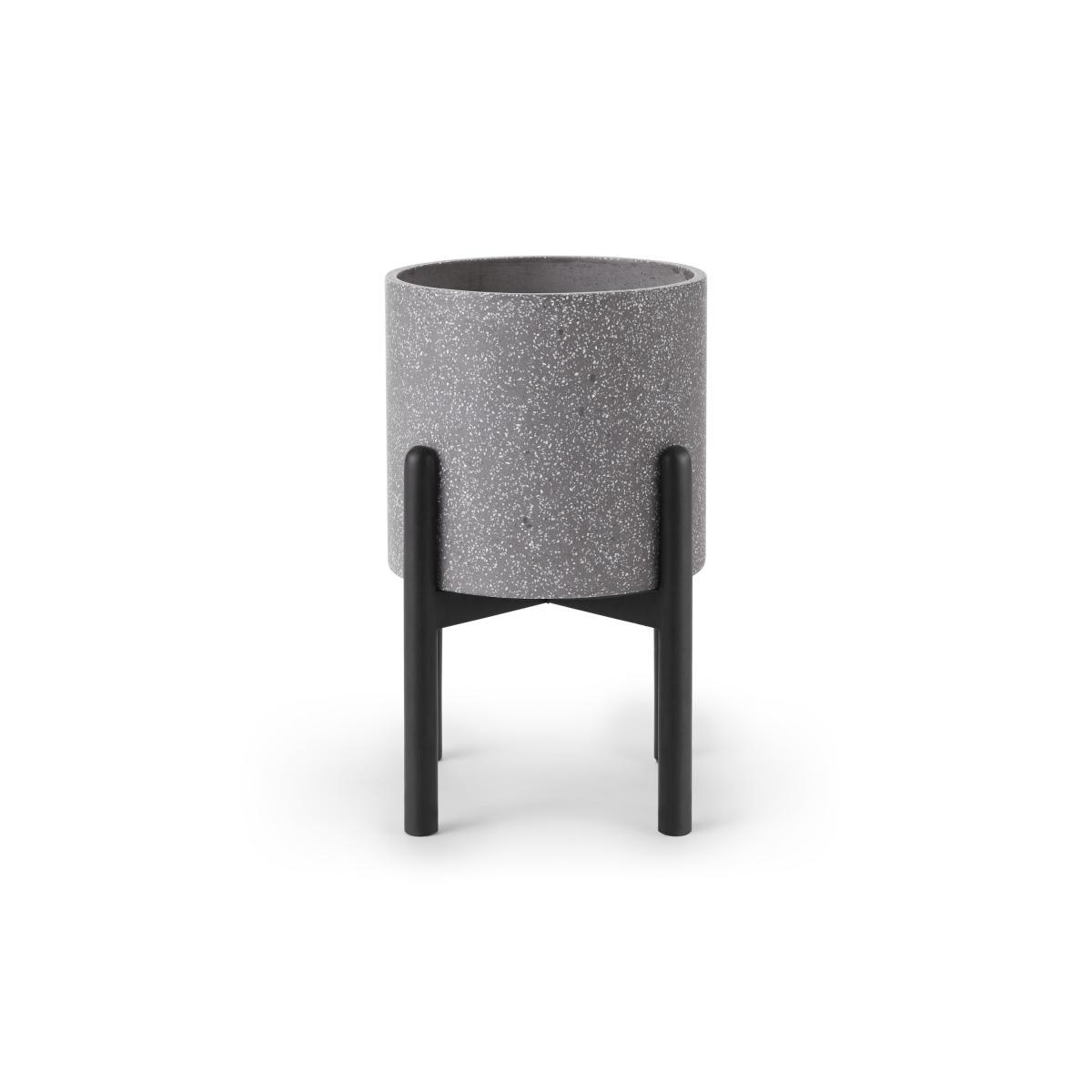 Hakuun Tall Terrazzo Plant Pot with with Rubberwood Legs, Grey & Black – image 5