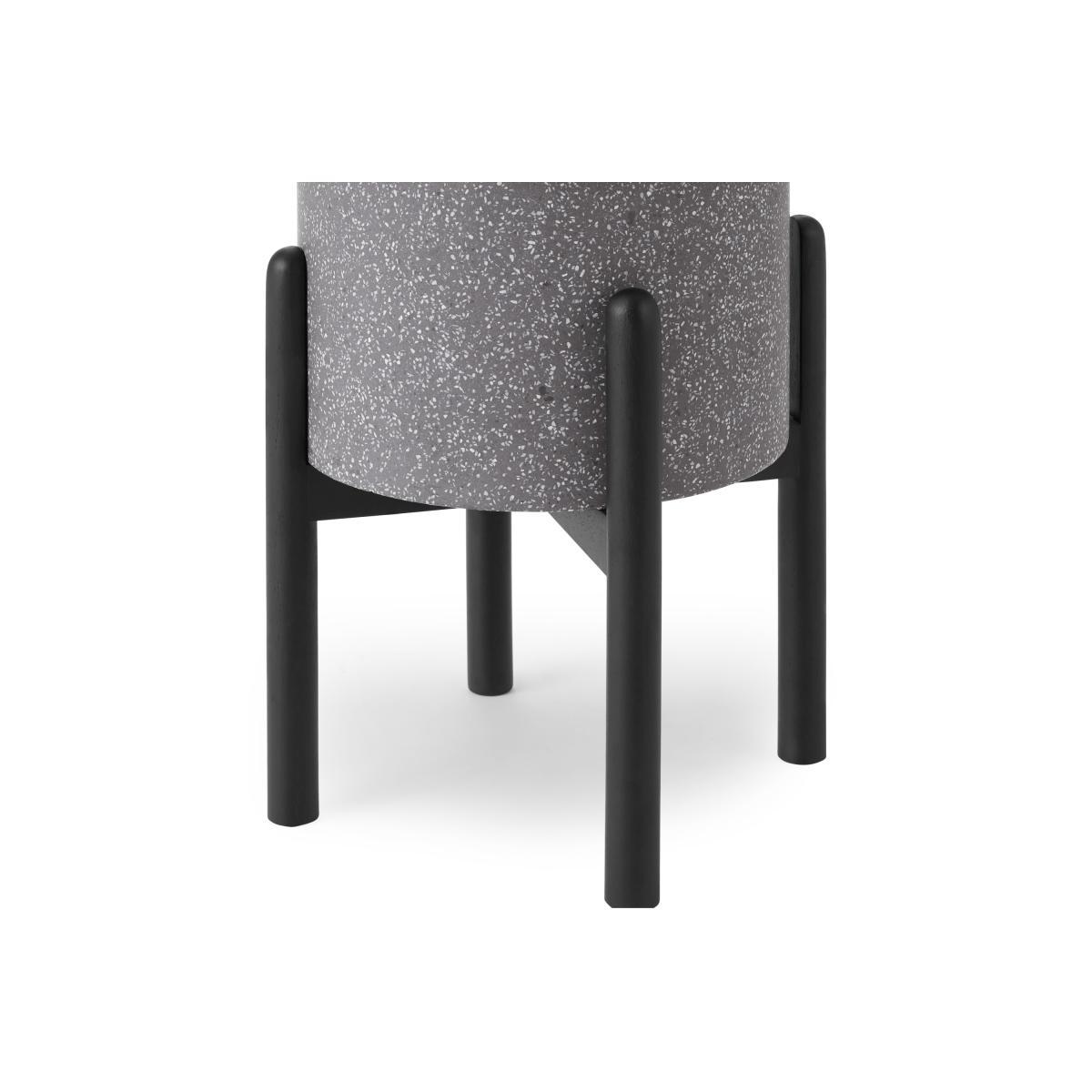 Hakuun Tall Terrazzo Plant Pot with with Rubberwood Legs, Grey & Black – image 6