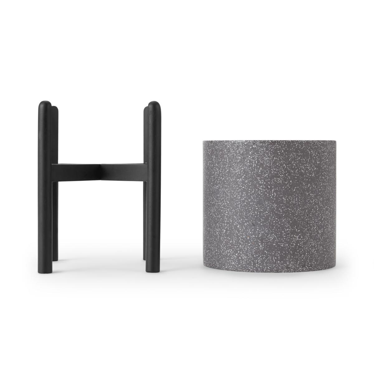 Hakuun Tall Terrazzo Plant Pot with with Rubberwood Legs, Grey & Black – image 7