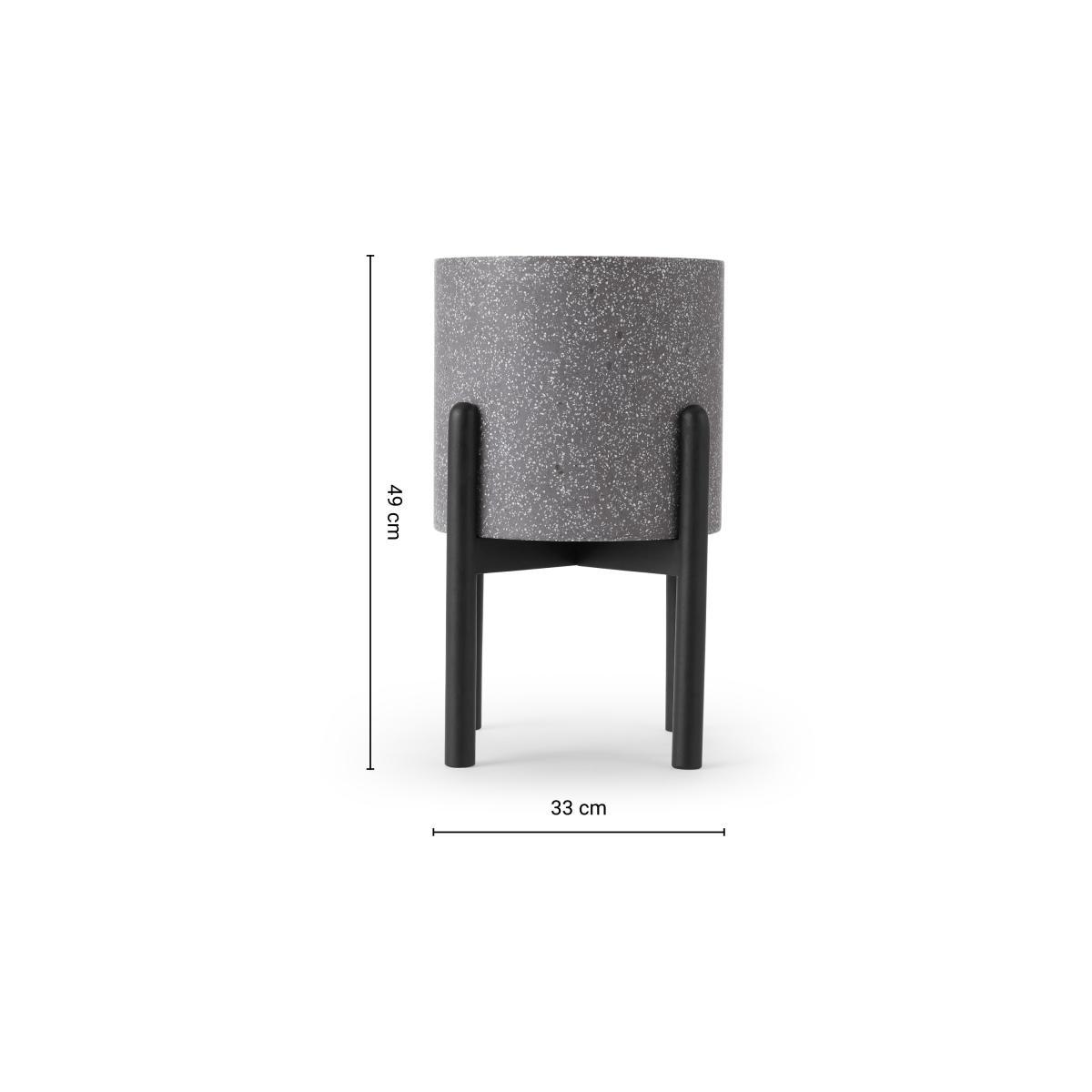 Hakuun Tall Terrazzo Plant Pot with with Rubberwood Legs, Grey & Black – image 9