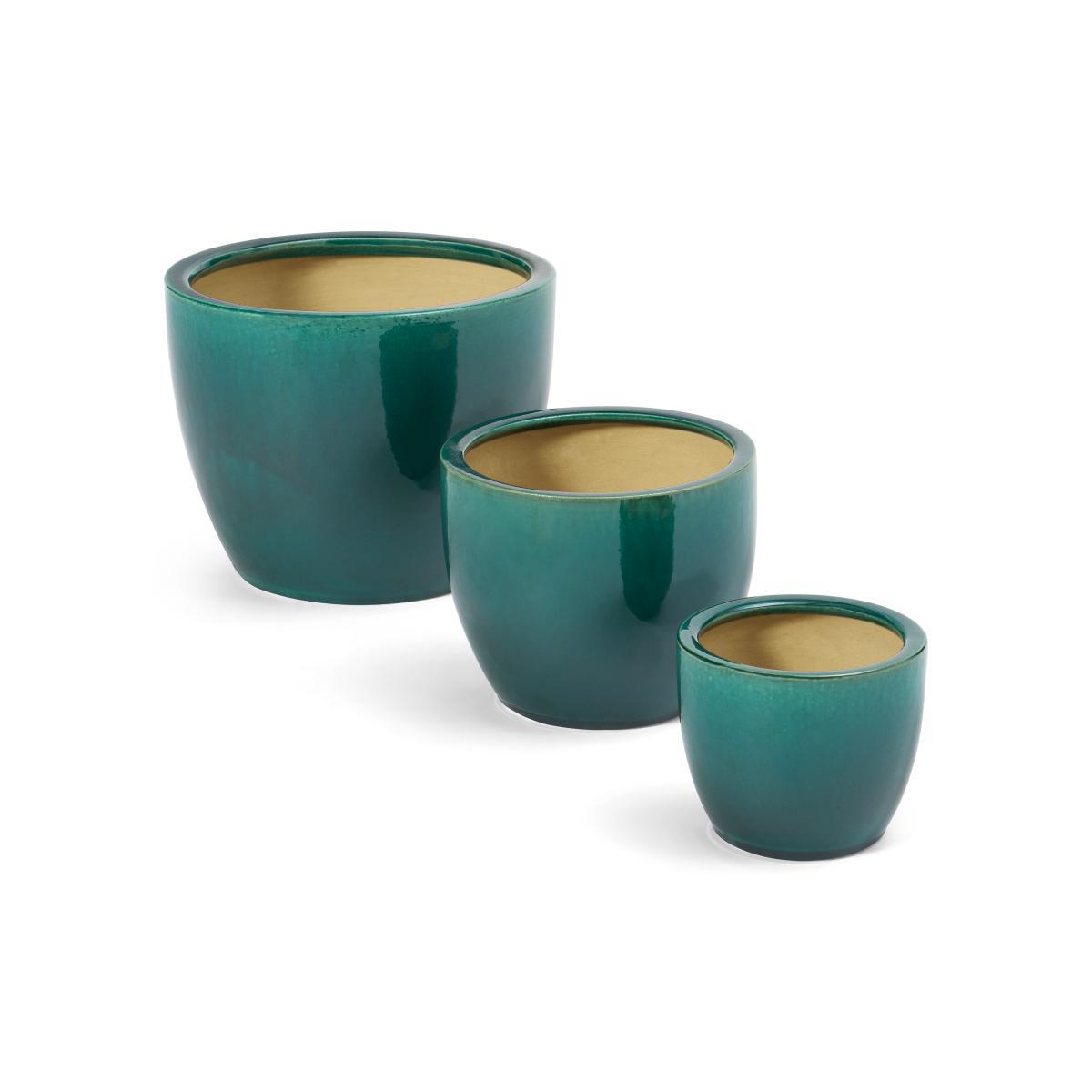 Lann Set of 3 Planters, Aqua Glaze Ceramic – image 2