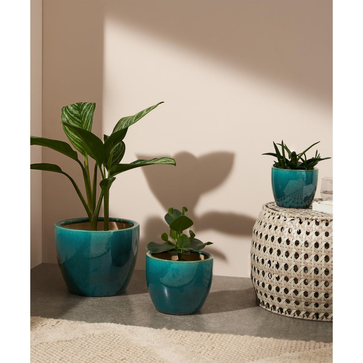 Lann Set of 3 Planters, Aqua Glaze Ceramic – image 3