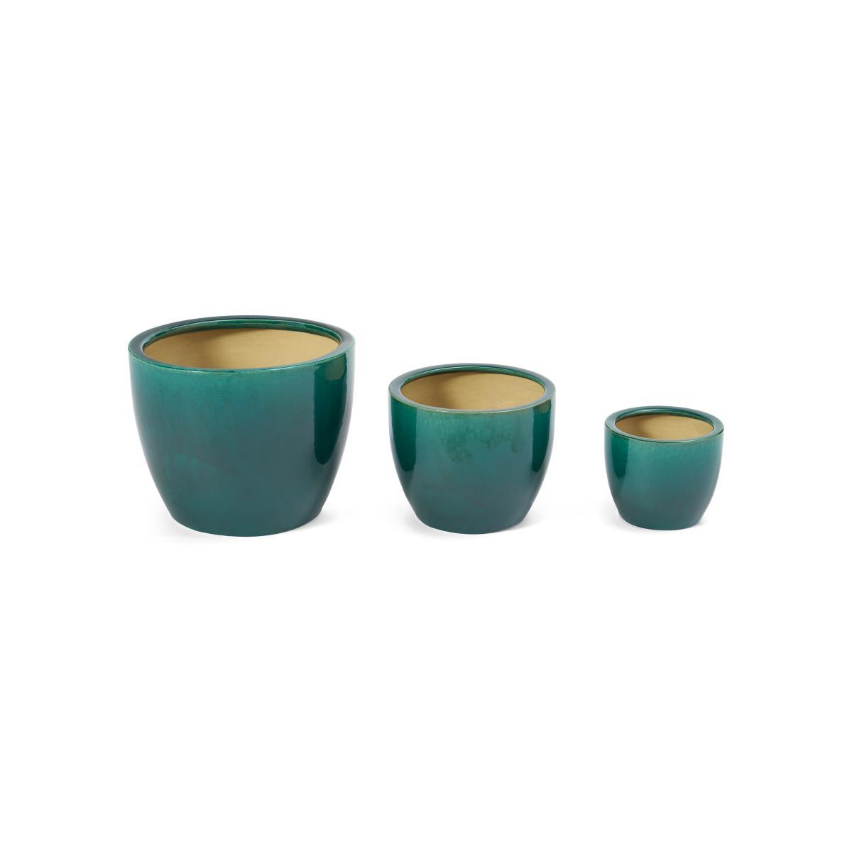 Lann Set of 3 Planters, Aqua Glaze Ceramic – image 5