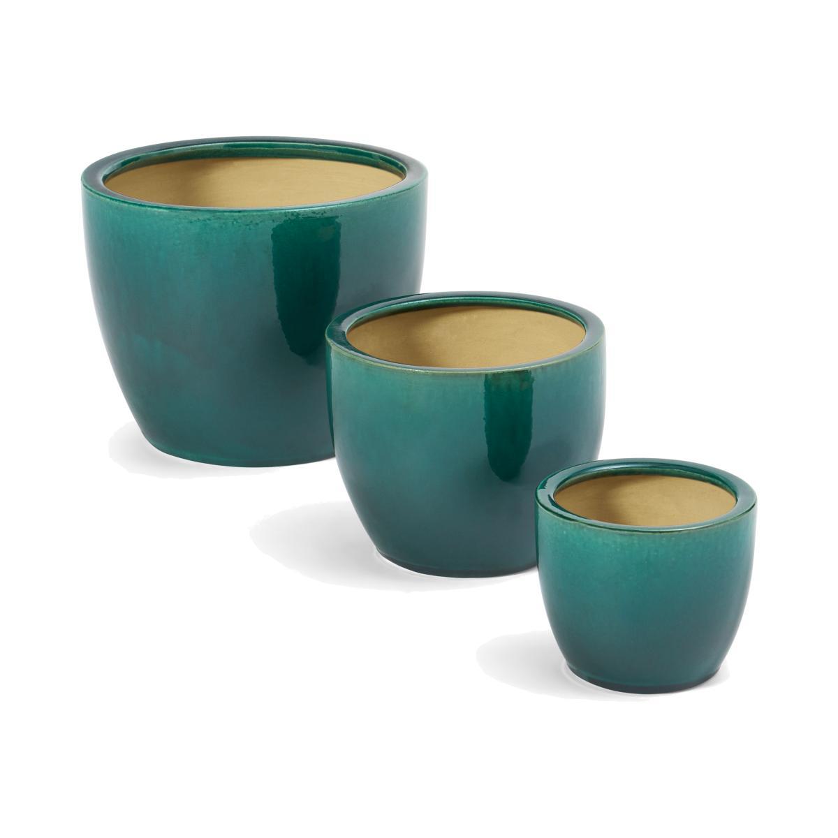 Lann Set of 3 Planters, Aqua Glaze Ceramic – image 1