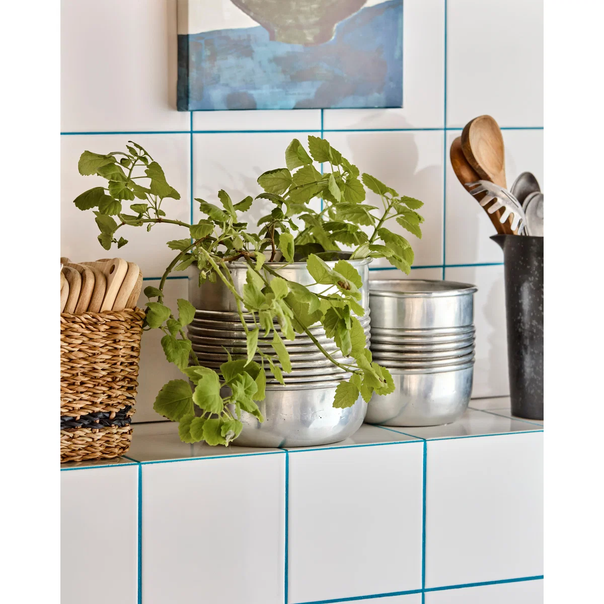 House Doctor Groove planter aluminium 2 parts Antique silver finish – image 2