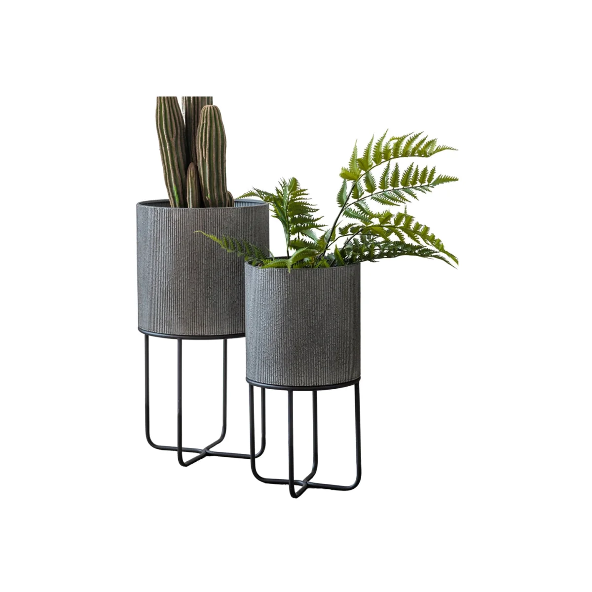Gallery Interiors Eda Set of 2 Metal Planter in Grey