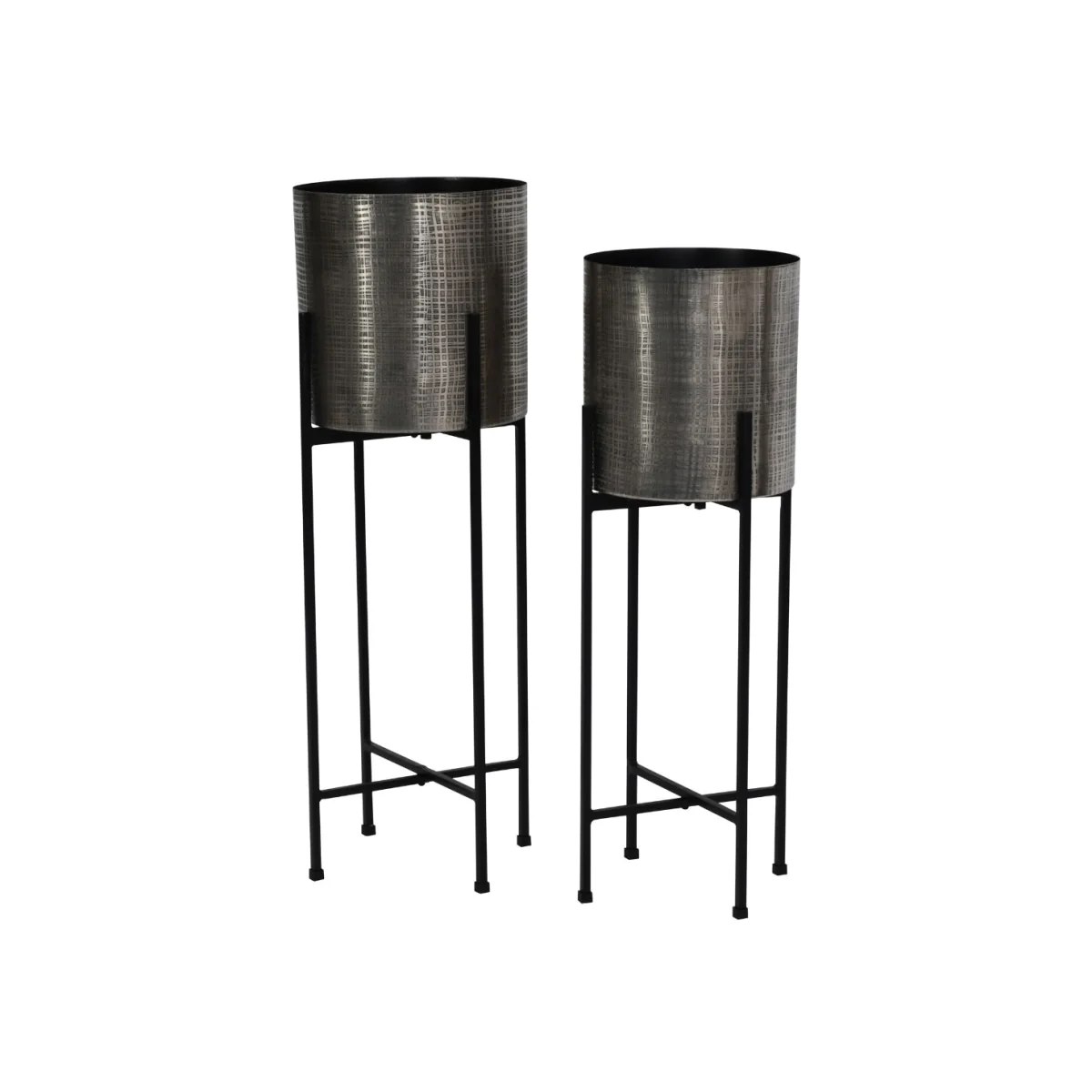 Libra Clyde Set Of 2 Floor Standing Nickel Planters on Black Stands
